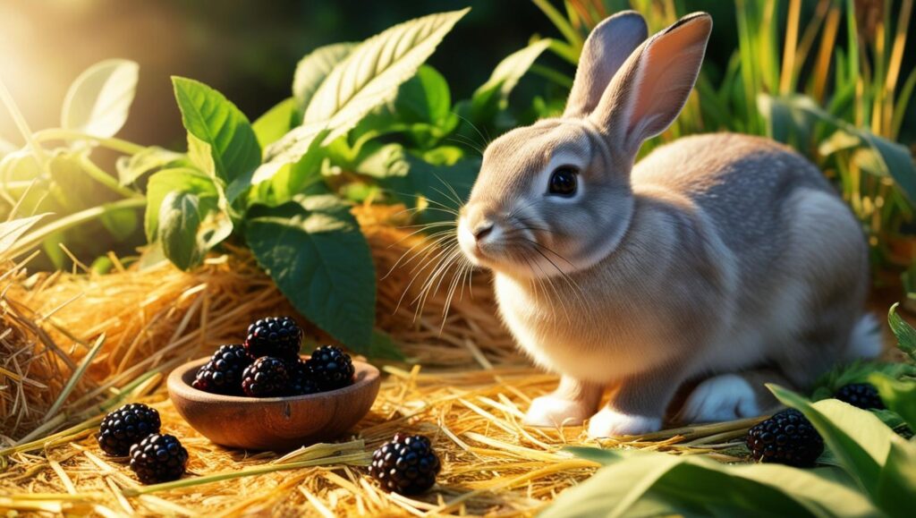 rabbit small dish of blackberries.