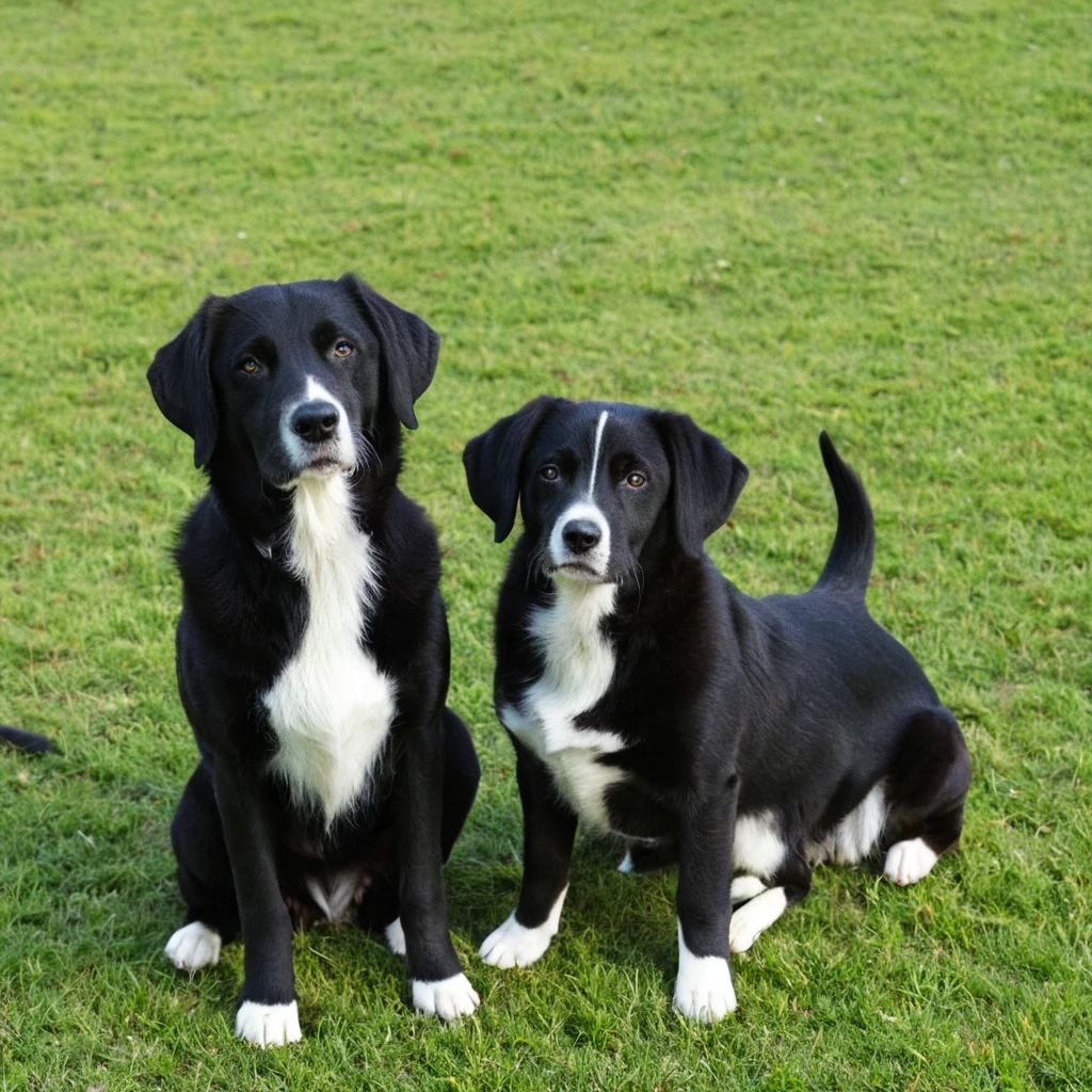 two beautyful dogs seating on grass 